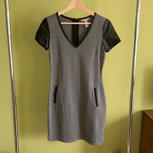 Banana Republic dress. Gray ponte’ knit with faux black leather details.
